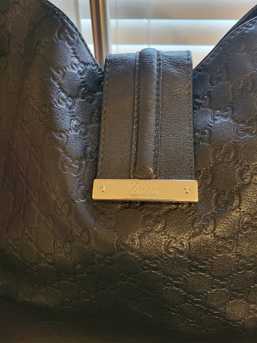 Gucci Black Embossed Monogram Hobo with Gold Plate